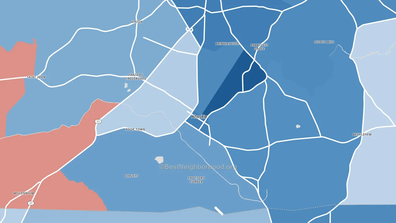Ahoskie, NC block-group political-lean map