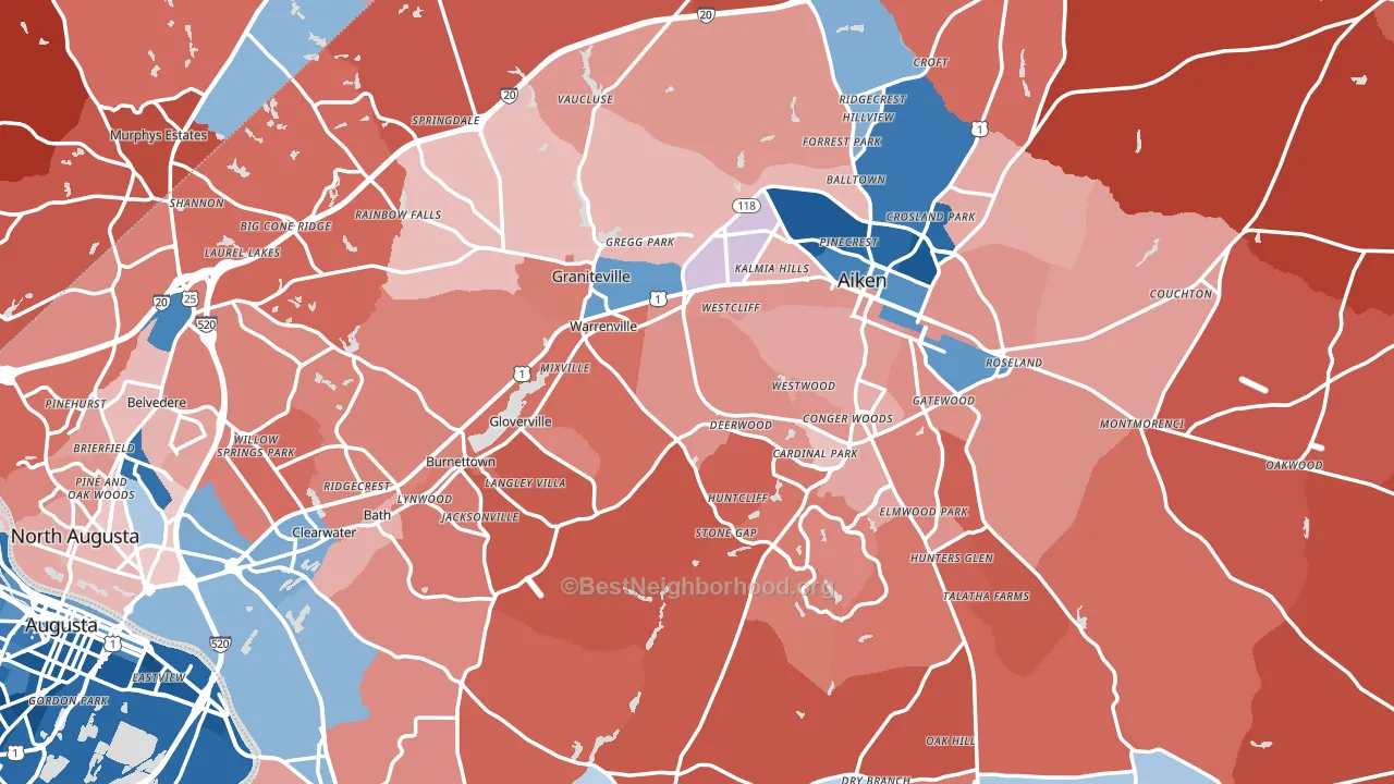 Aiken County, SC block-group political-lean map