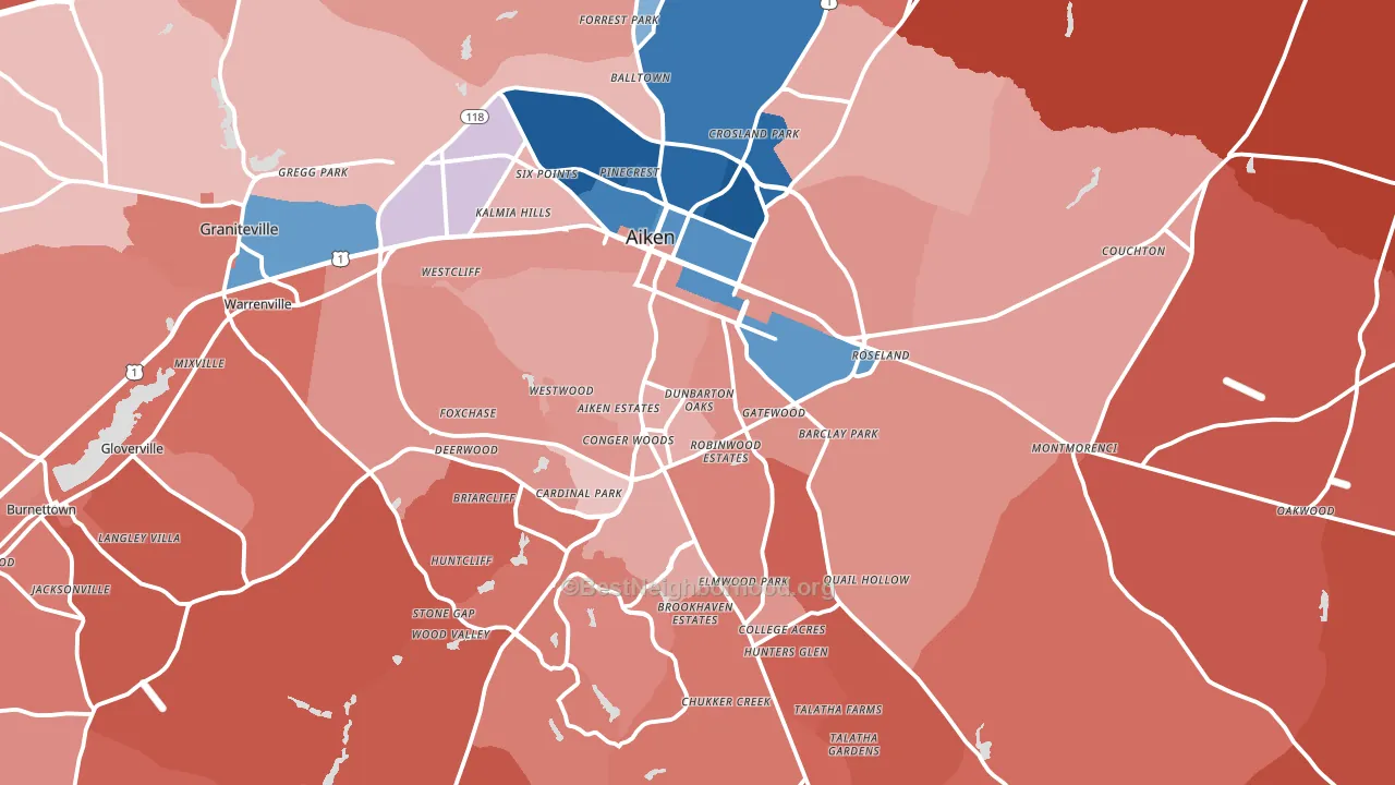 Aiken, SC block-group political-lean map