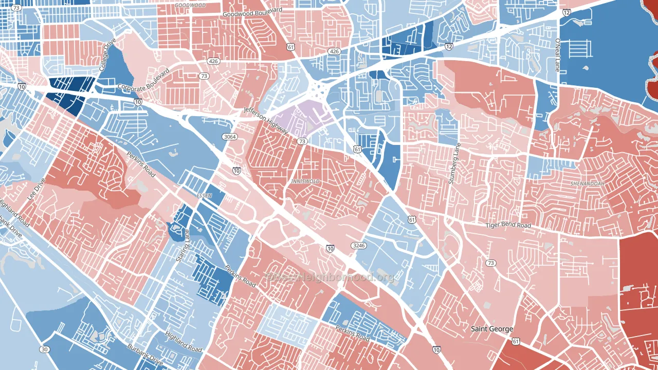 Airline-Jefferson, Baton Rouge, LA block-group political-lean map