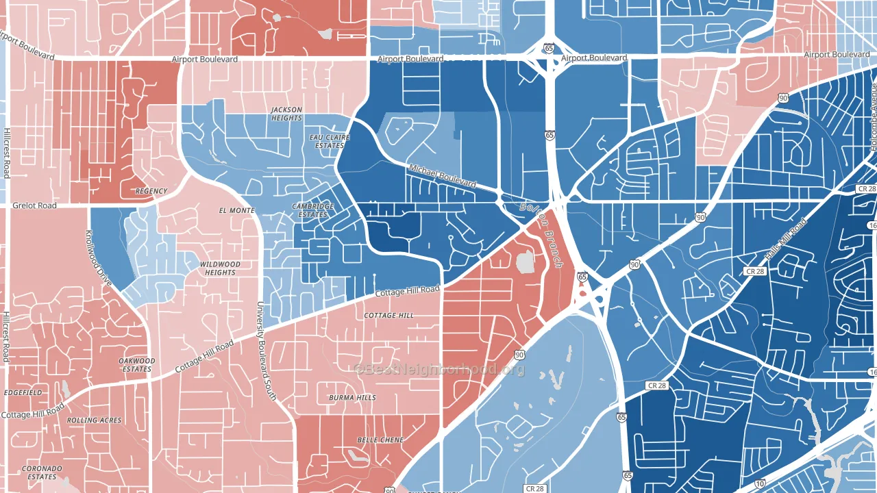 Airmont, Mobile, AL block-group political-lean map
