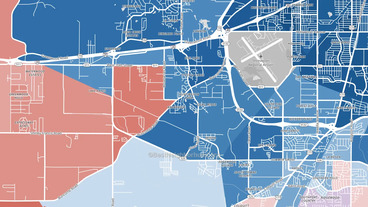 Airport-Pines Road, Shreveport, LA block-group political-lean map