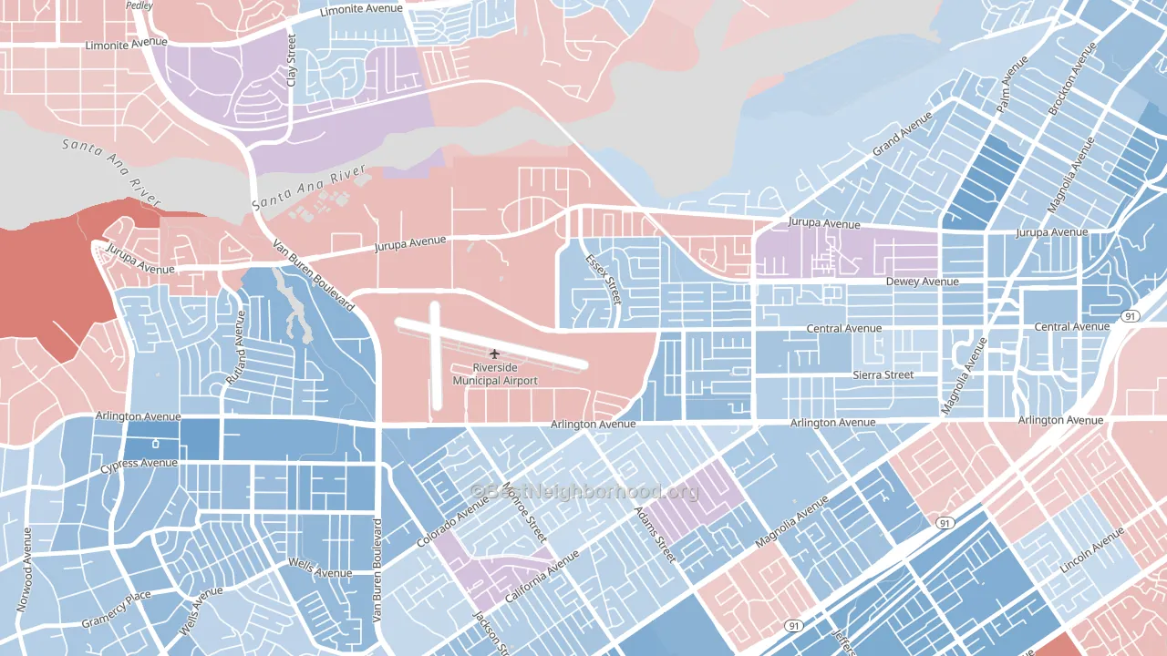 Airport, Riverside, CA block-group political-lean map
