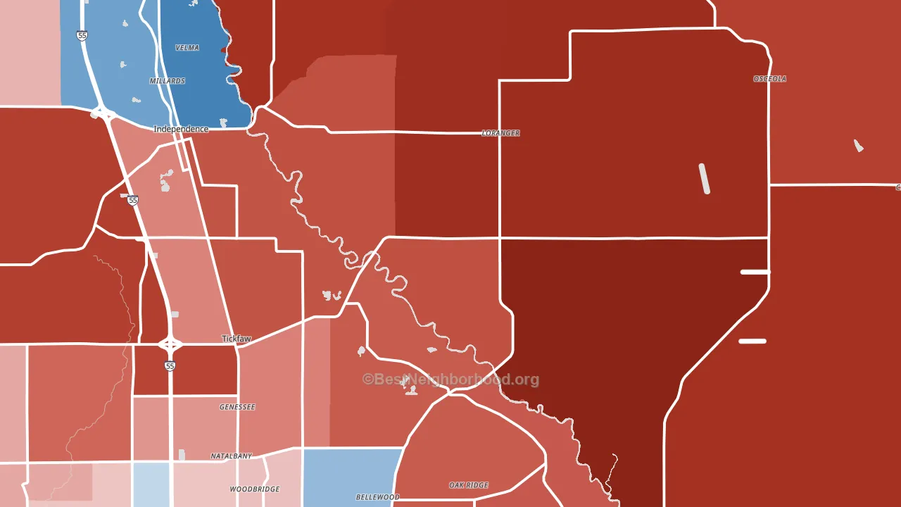 Akers, LA block-group political-lean map