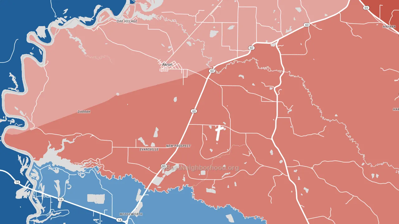 Akron, AL block-group political-lean map