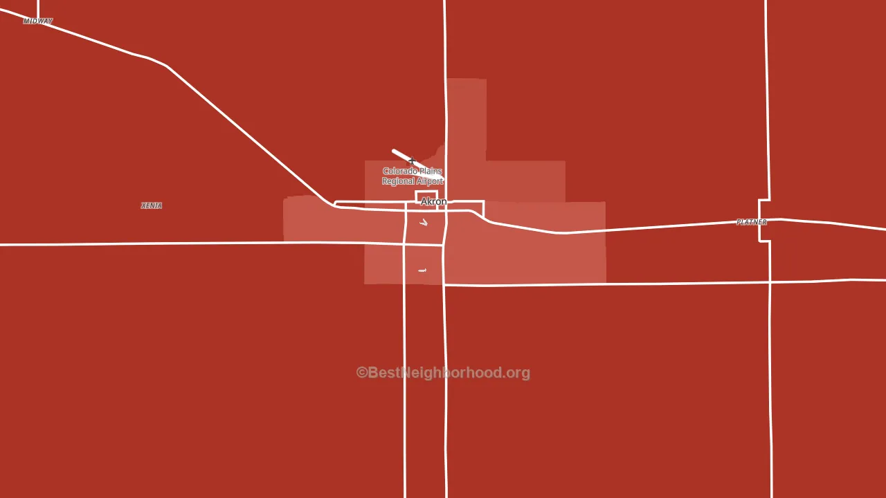 Akron, CO block-group political-lean map