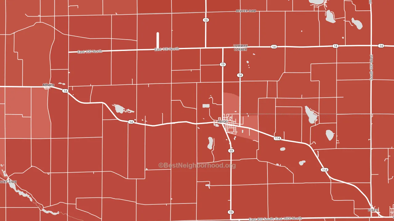 Akron, IN block-group political-lean map