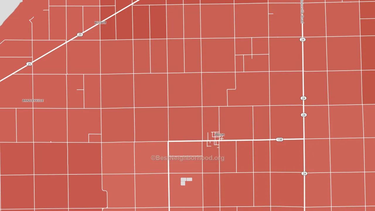 Akron, MI block-group political-lean map