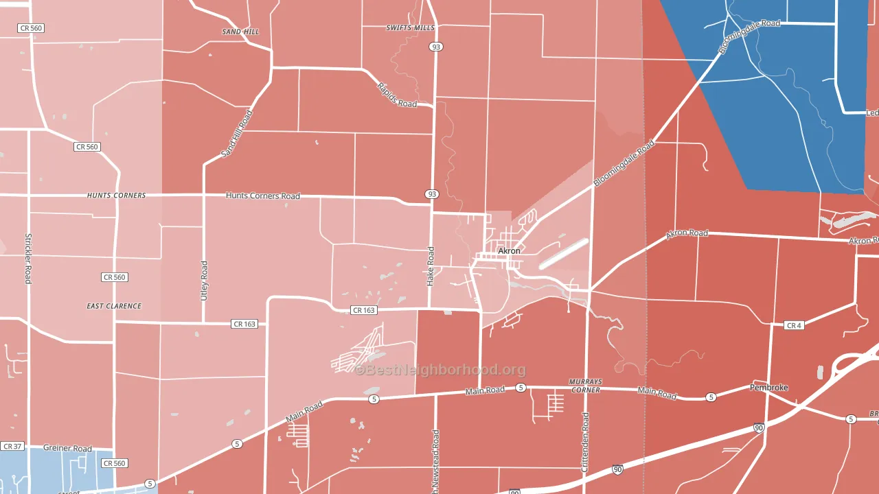 Akron, NY block-group political-lean map