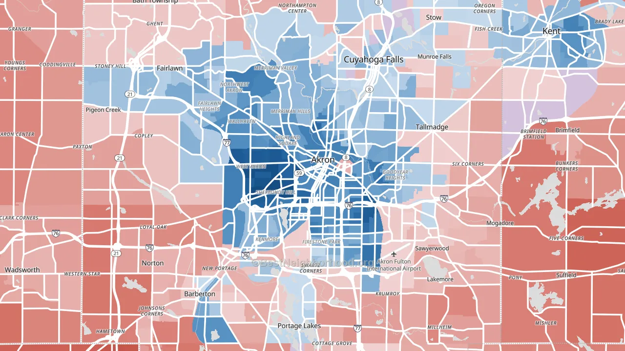 Akron, OH block-group political-lean map