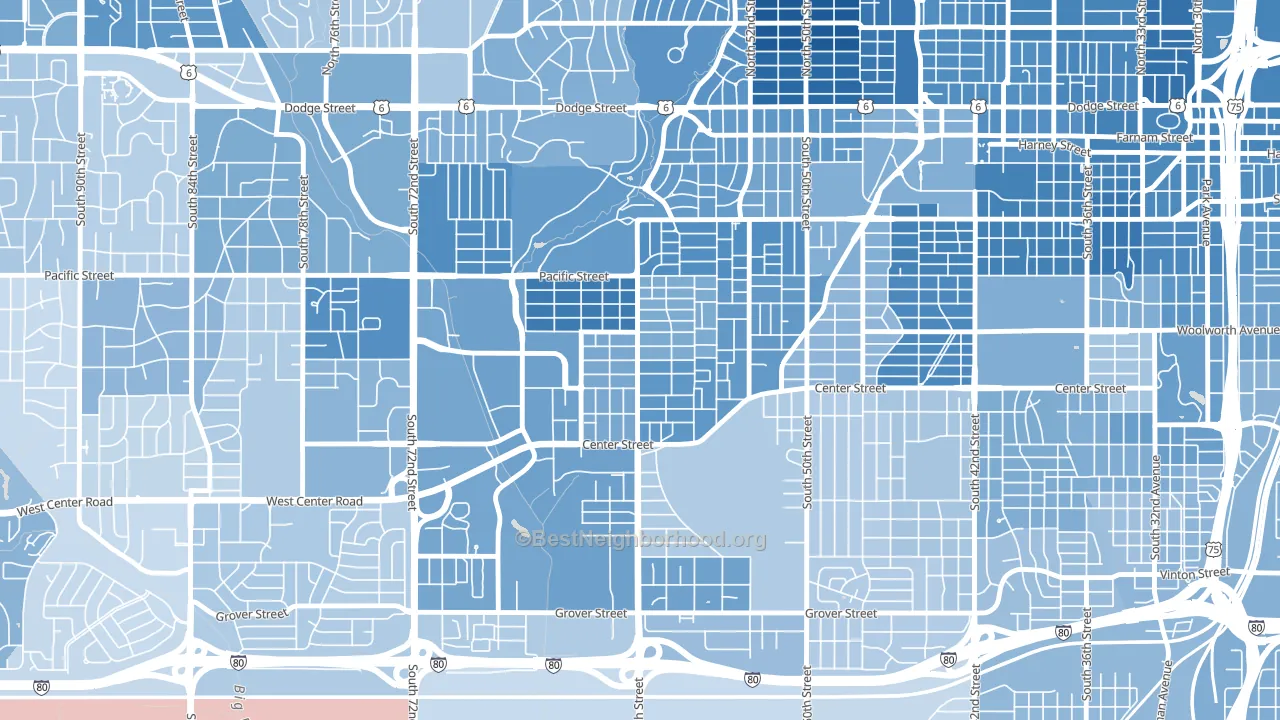 Aksarben-Elmwood Park, Omaha, NE block-group political-lean map
