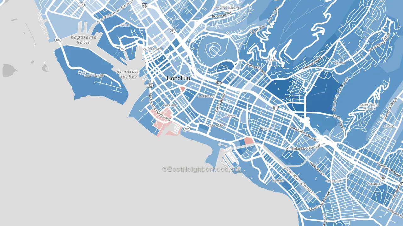 Ala Moana-Kakaako, Honolulu, HI block-group political-lean map