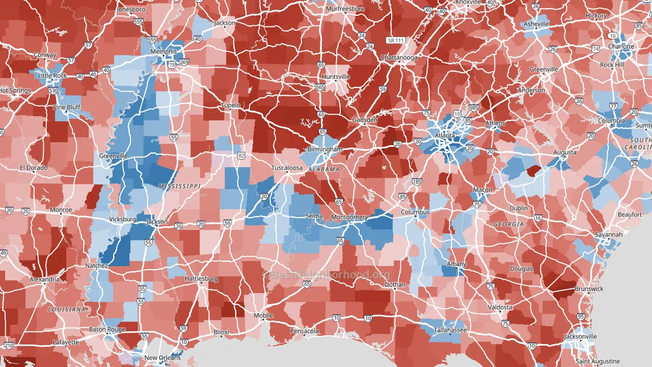 Alabama block-group political-lean map