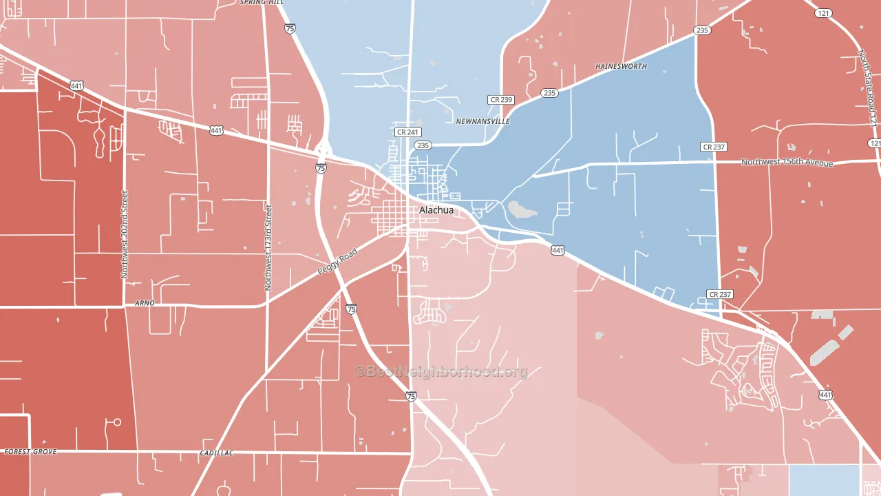Alachua, FL block-group political-lean map