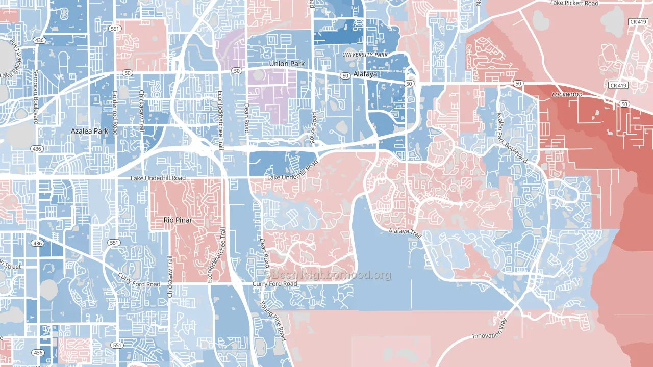 Alafaya, FL block-group political-lean map