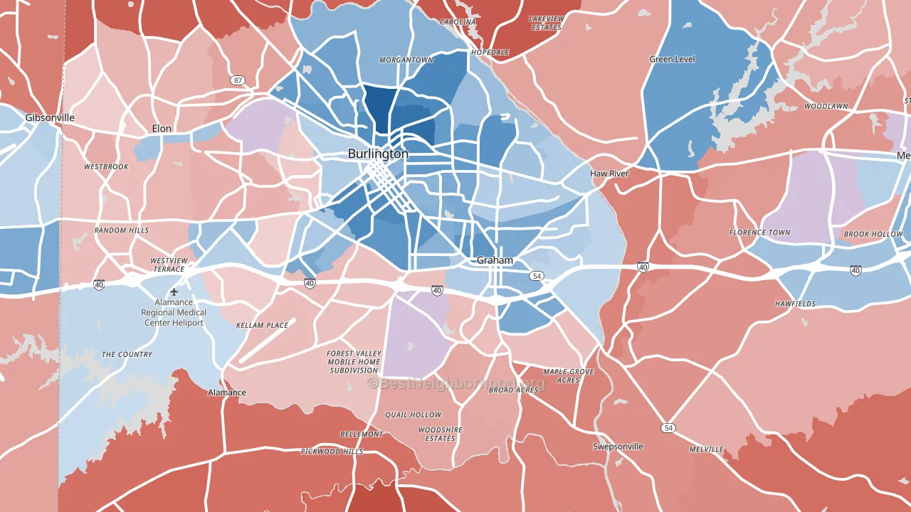 Alamance County, NC block-group political-lean map