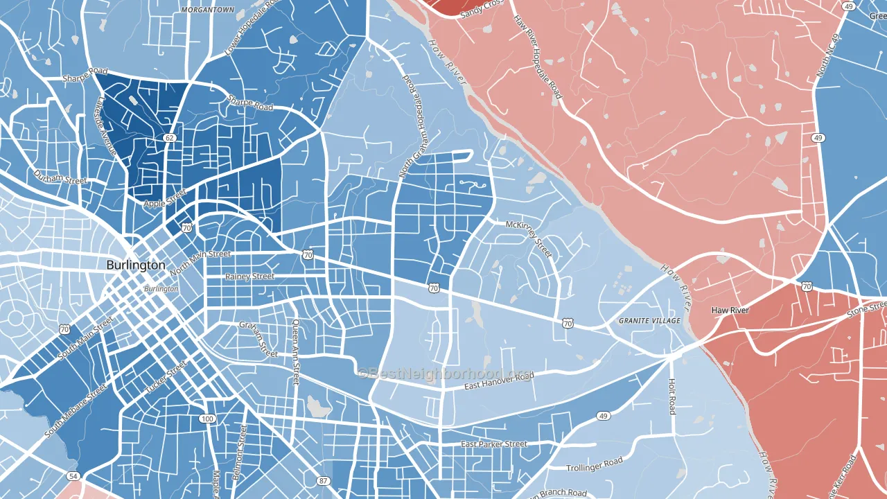 Alamance Hills, Burlington, NC block-group political-lean map