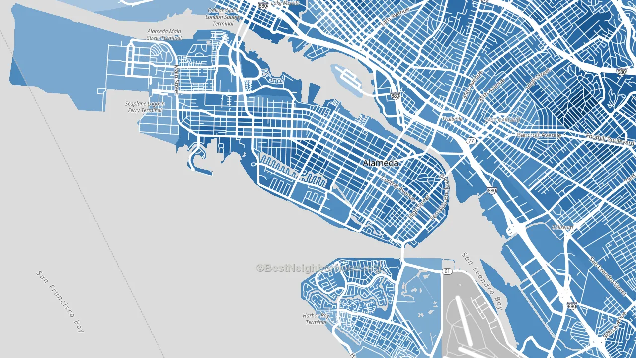 Alameda, CA block-group political-lean map