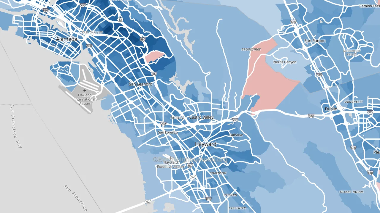 Alameda County, CA block-group political-lean map