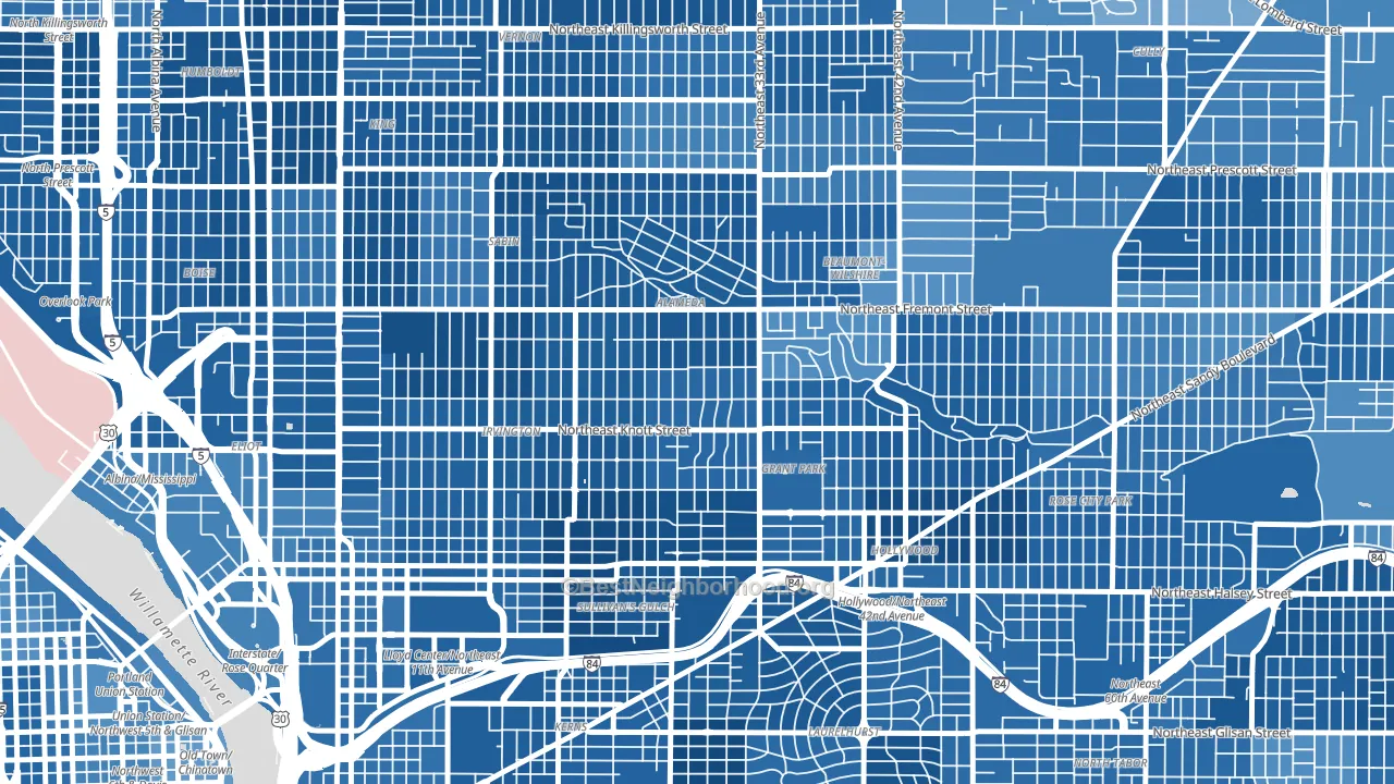 Alameda, Portland, OR block-group political-lean map