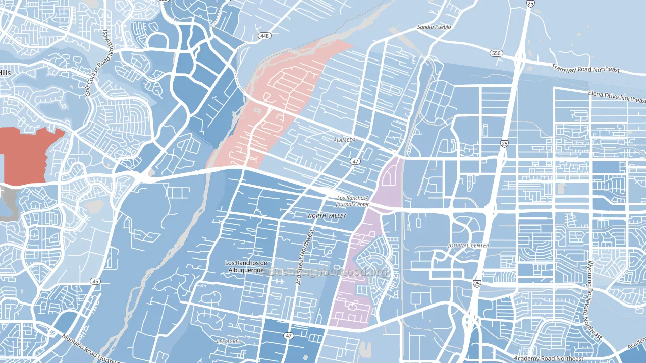 Alamedan Valley, North Valley, NM block-group political-lean map
