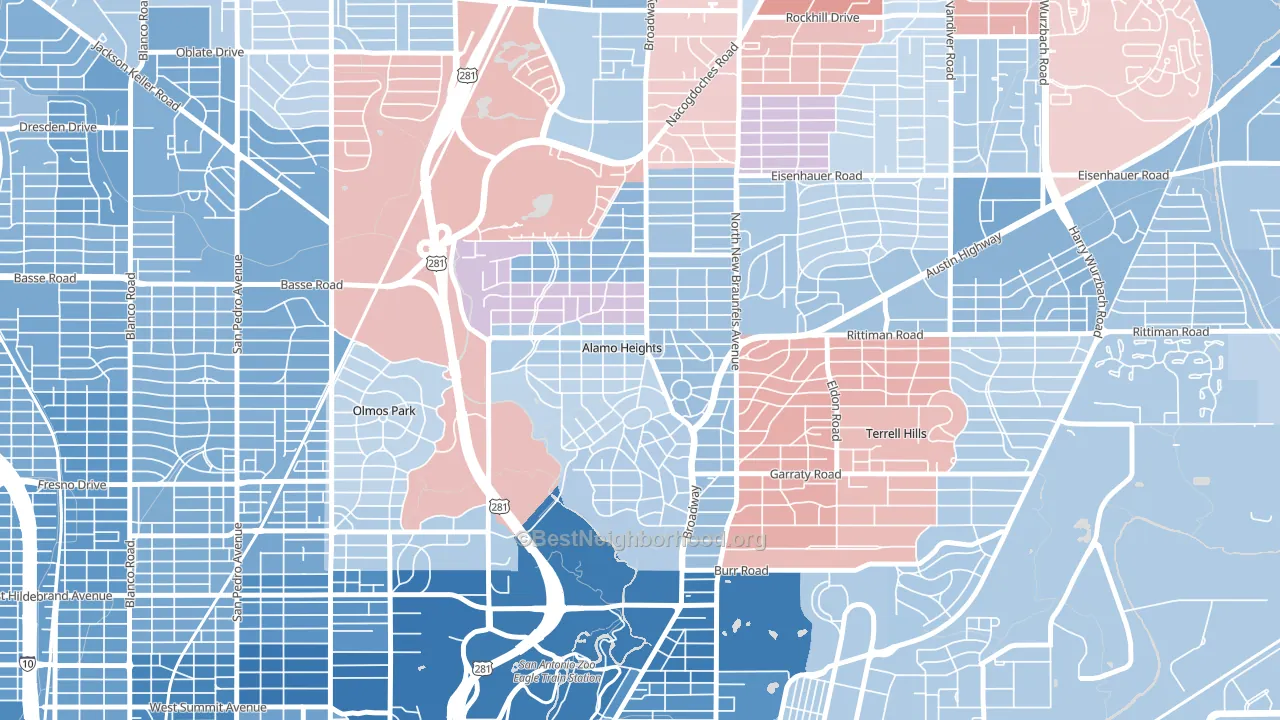 Alamo Heights, TX block-group political-lean map
