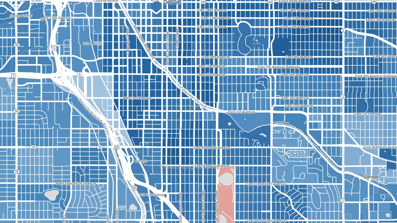 Alamo Placita, Denver, CO block-group political-lean map