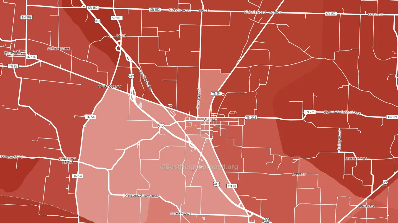 Alamo, TN block-group political-lean map
