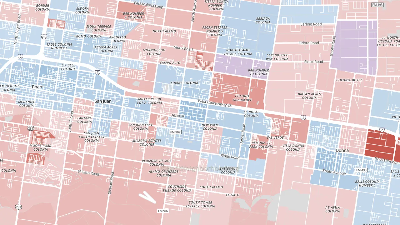Alamo, TX block-group political-lean map