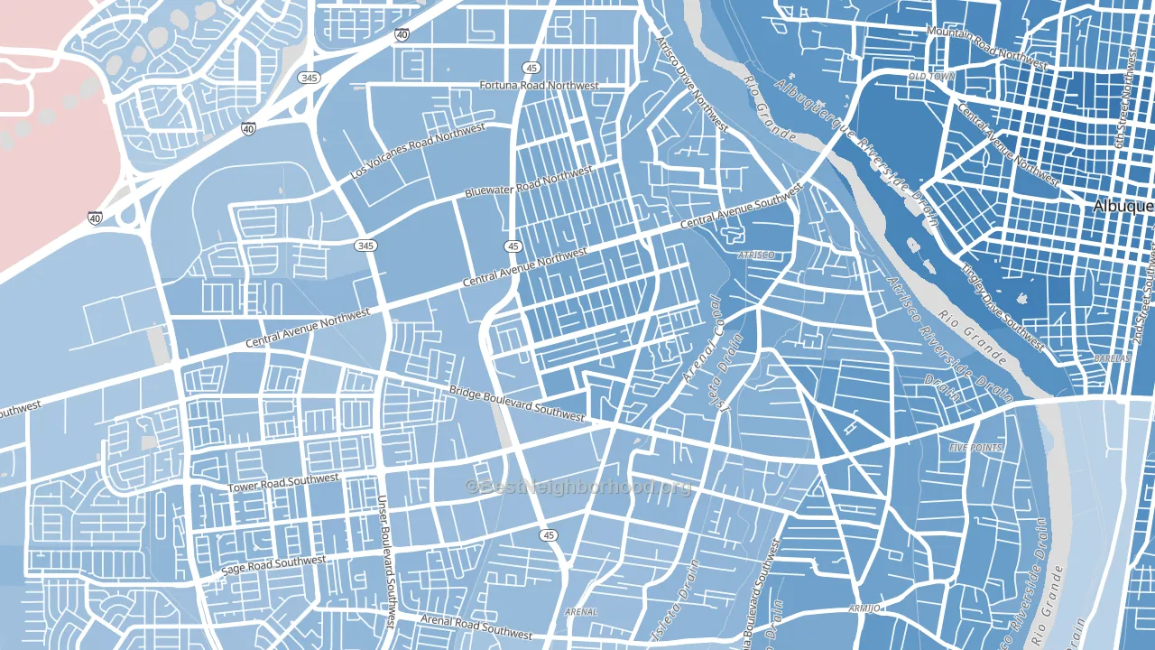 Alamosa, Albuquerque, NM block-group political-lean map