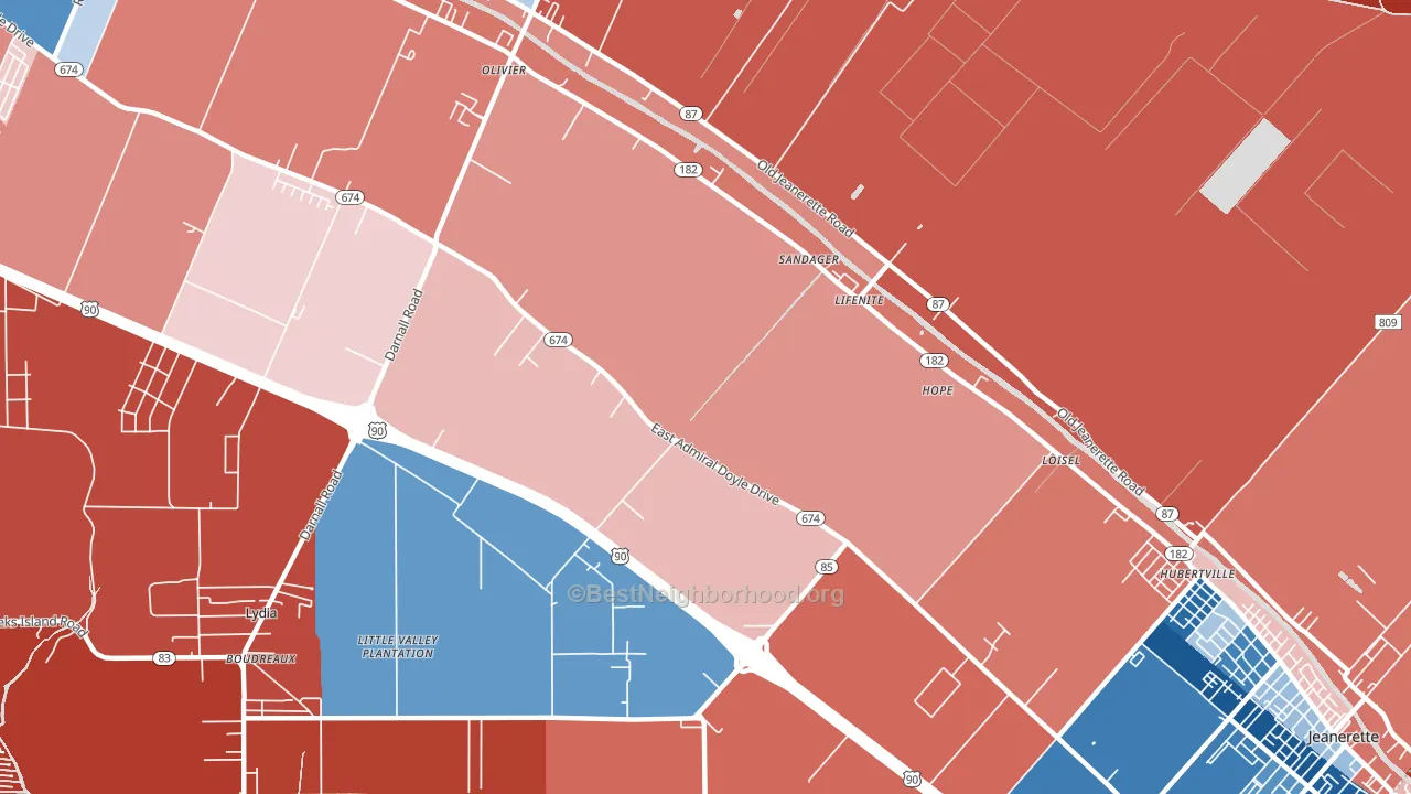 Albania, LA block-group political-lean map