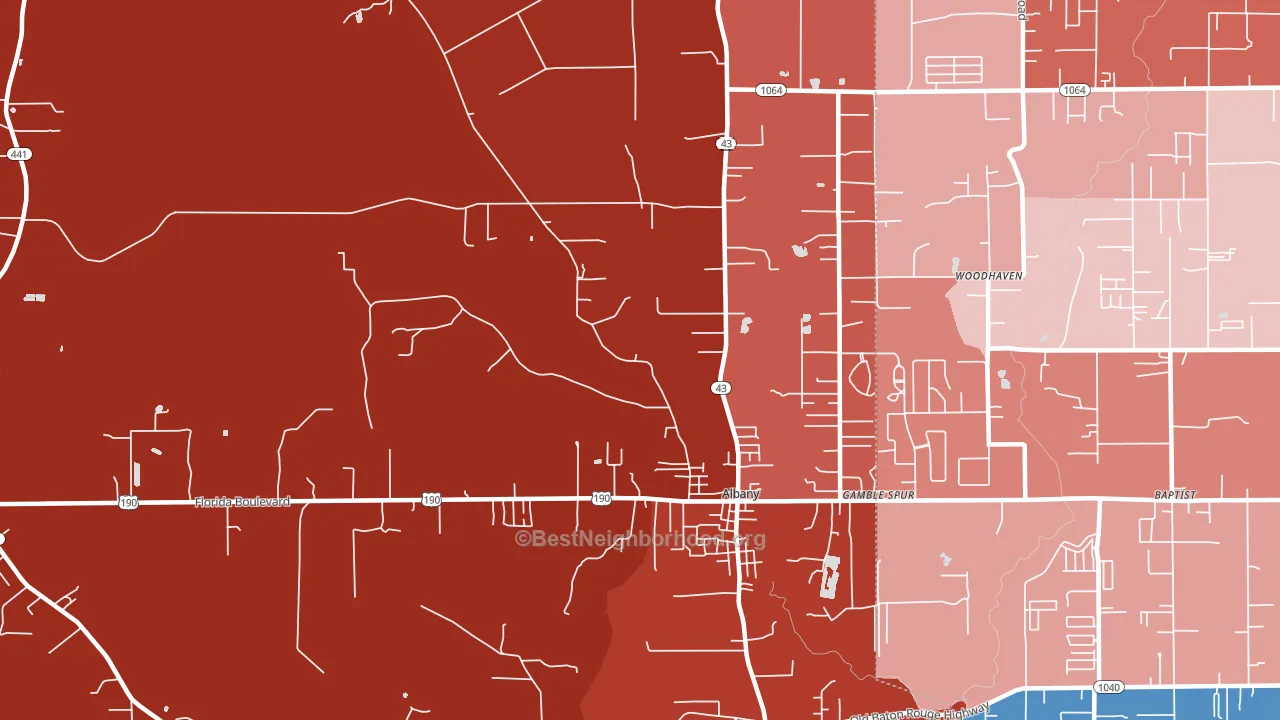Albany, LA block-group political-lean map