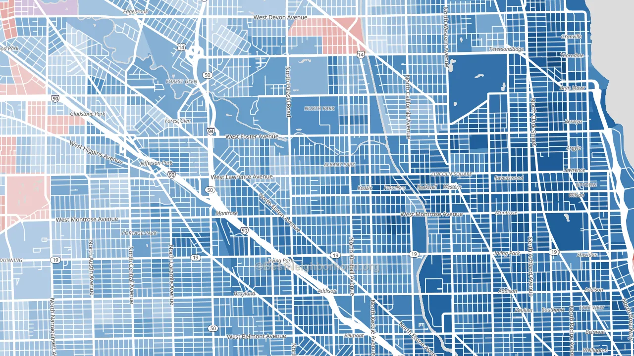 Albany Park, Chicago, IL block-group political-lean map