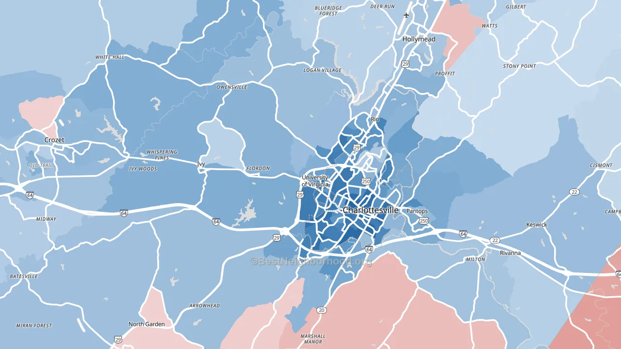 Albemarle County, VA block-group political-lean map