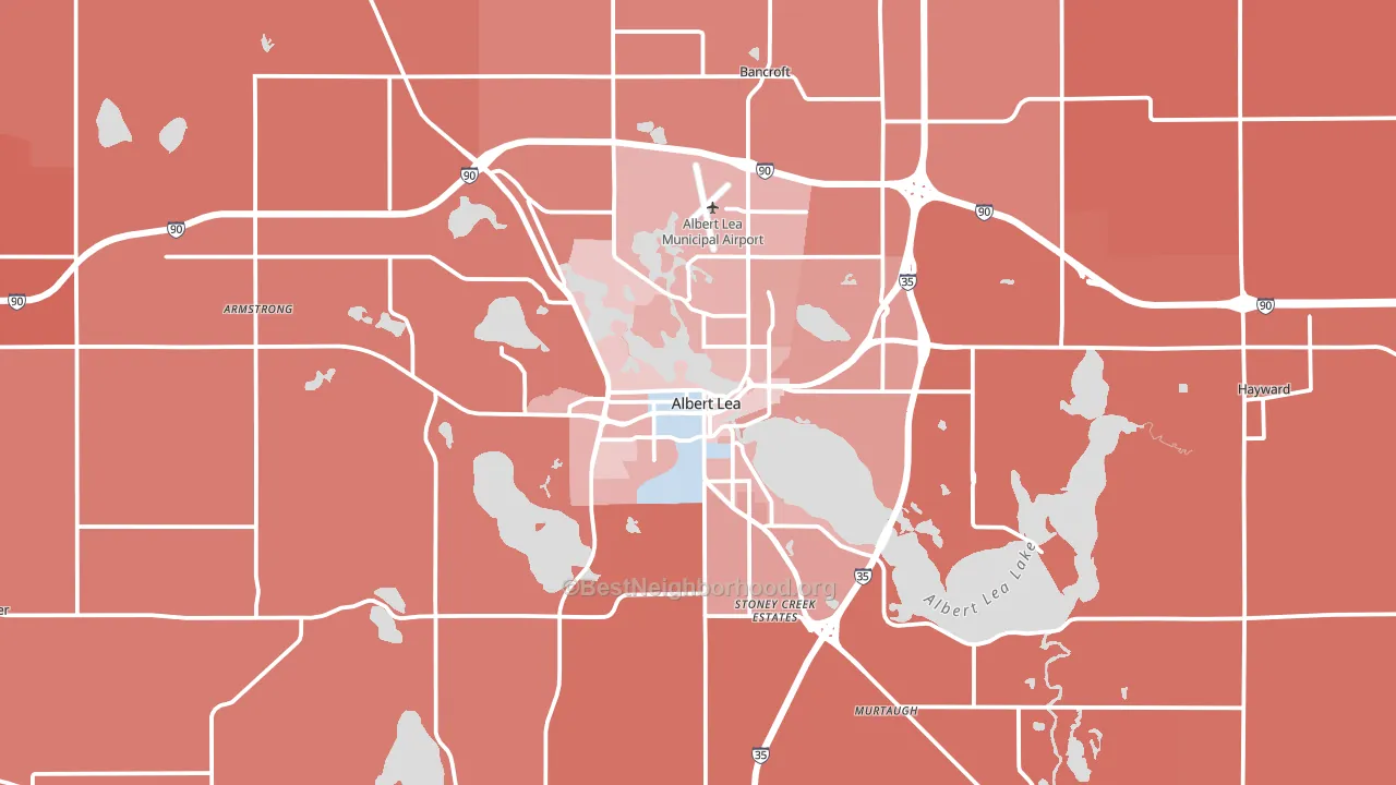 Albert Lea, MN block-group political-lean map