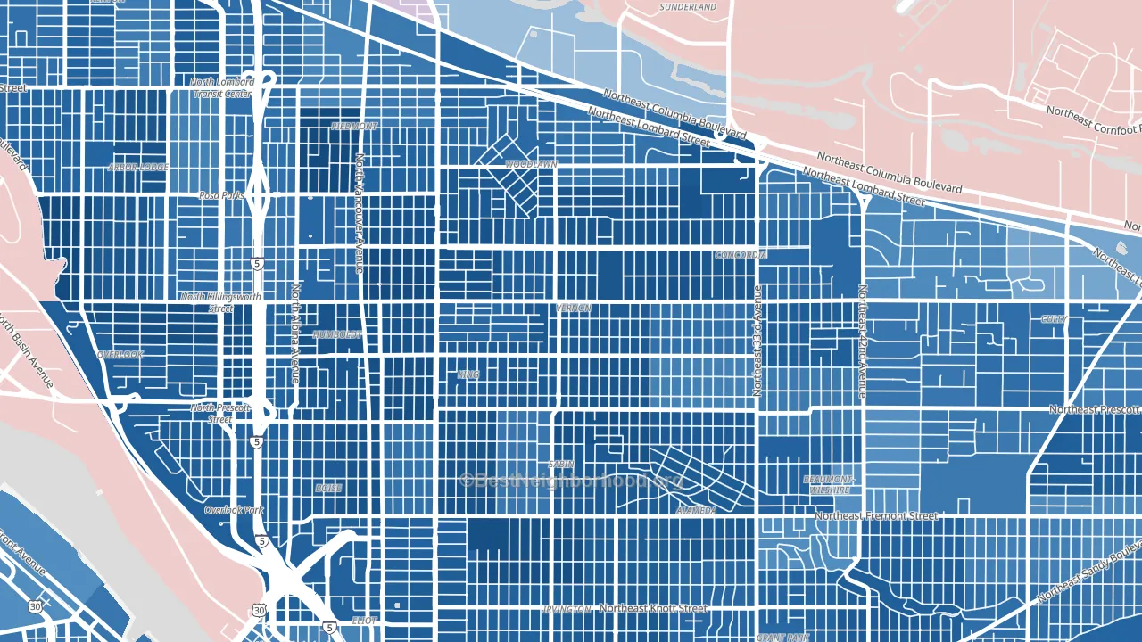 Alberta, Portland, OR block-group political-lean map