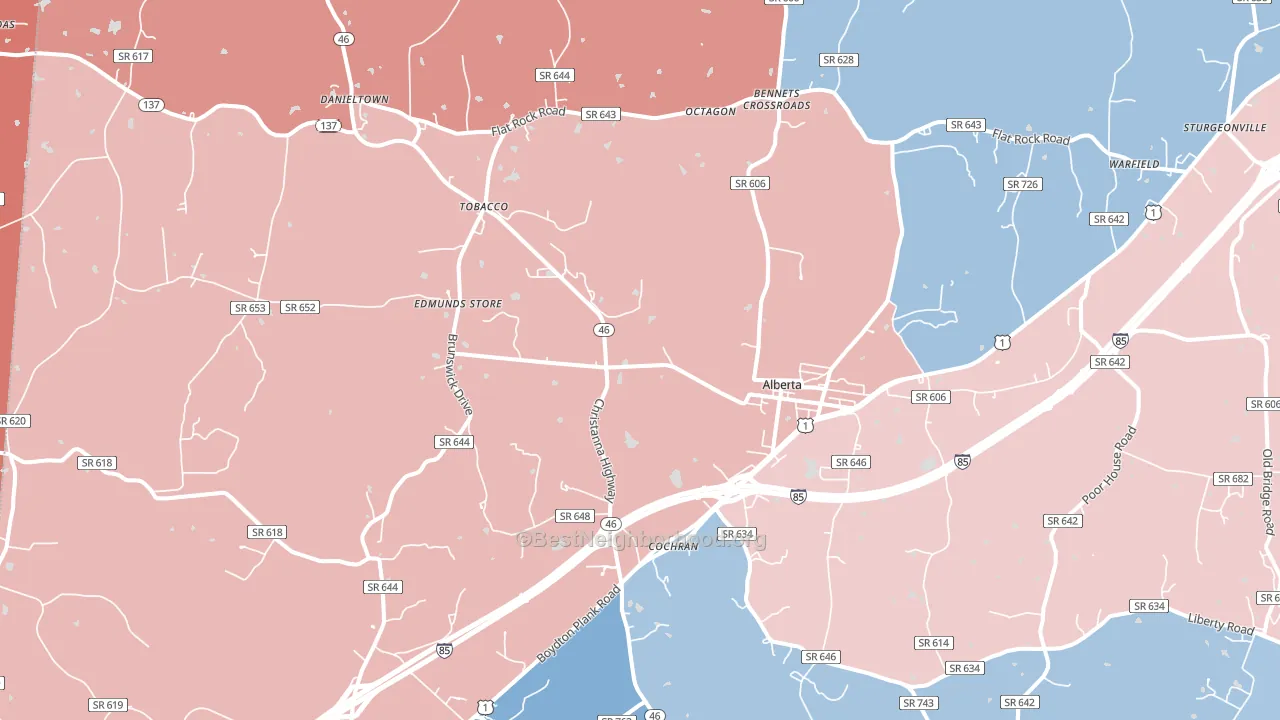 Alberta, VA block-group political-lean map