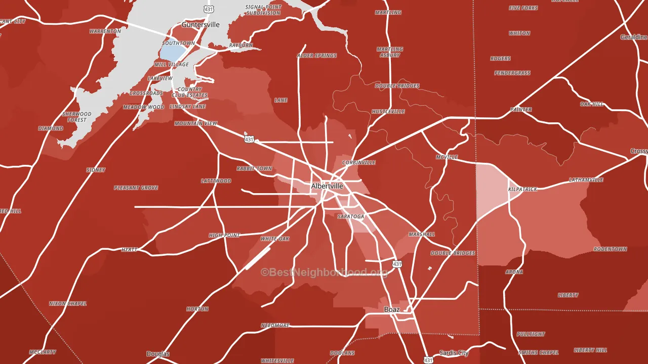 Albertville, AL block-group political-lean map