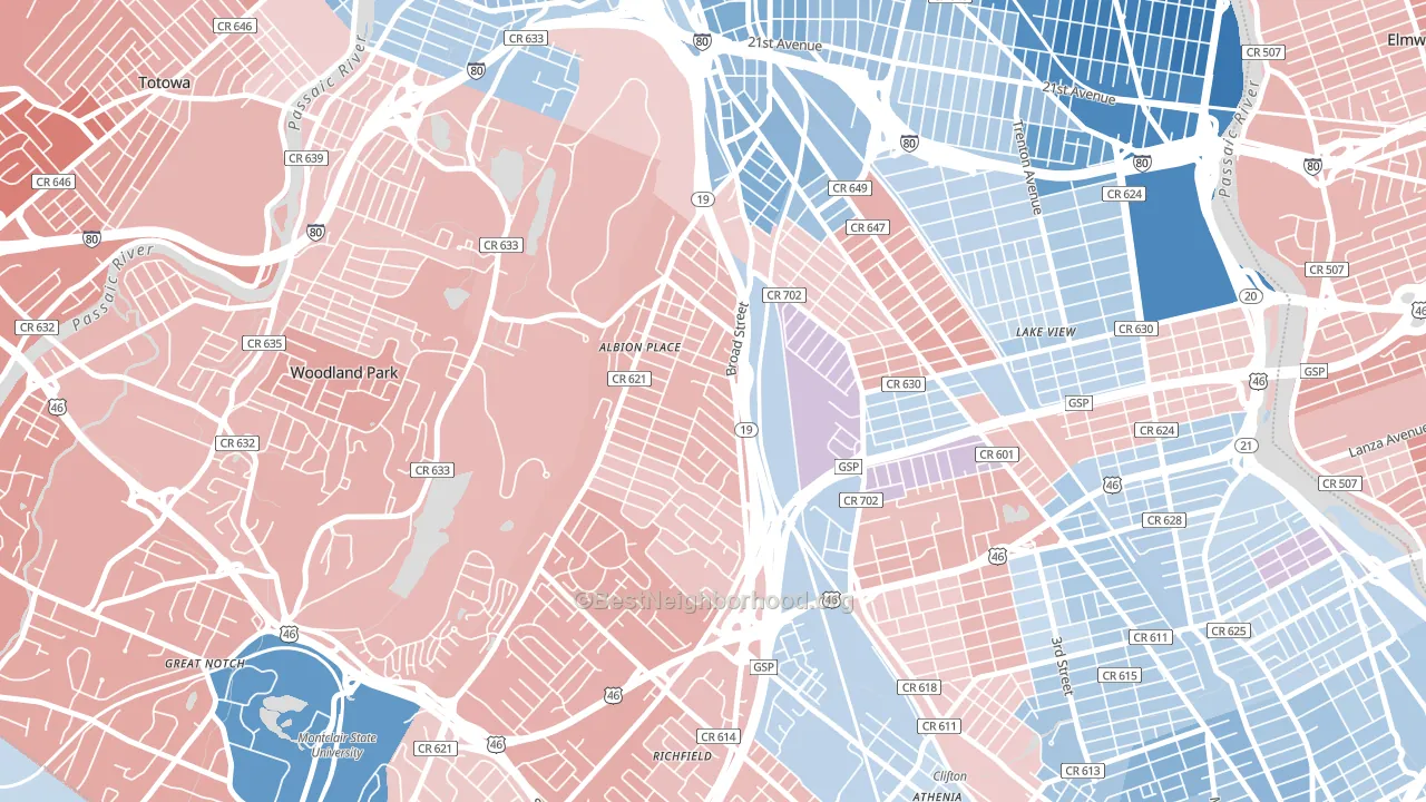 Albion Place, Clifton, NJ block-group political-lean map