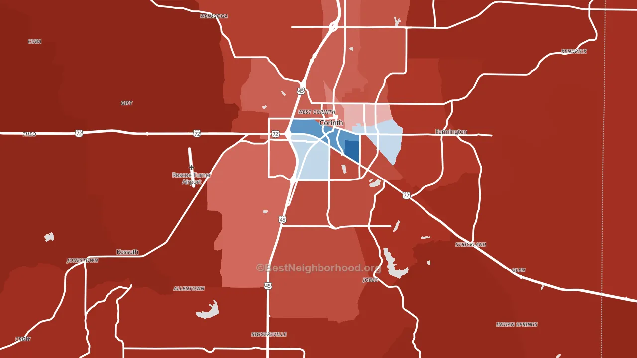 Alcorn County, MS block-group political-lean map