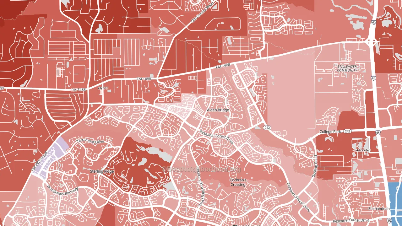 Alden Bridge, The Woodlands, TX block-group political-lean map