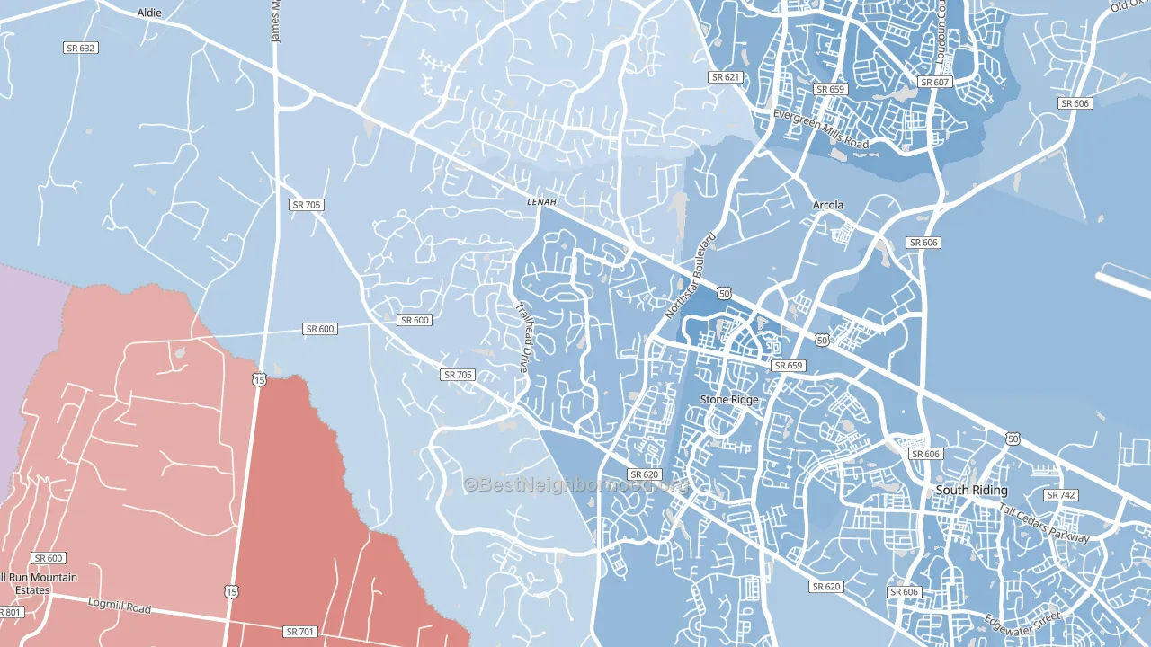 Aldie, VA block-group political-lean map