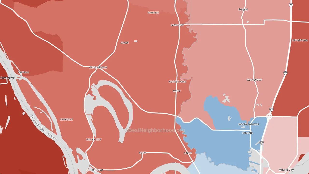 Alexander County, IL block-group political-lean map