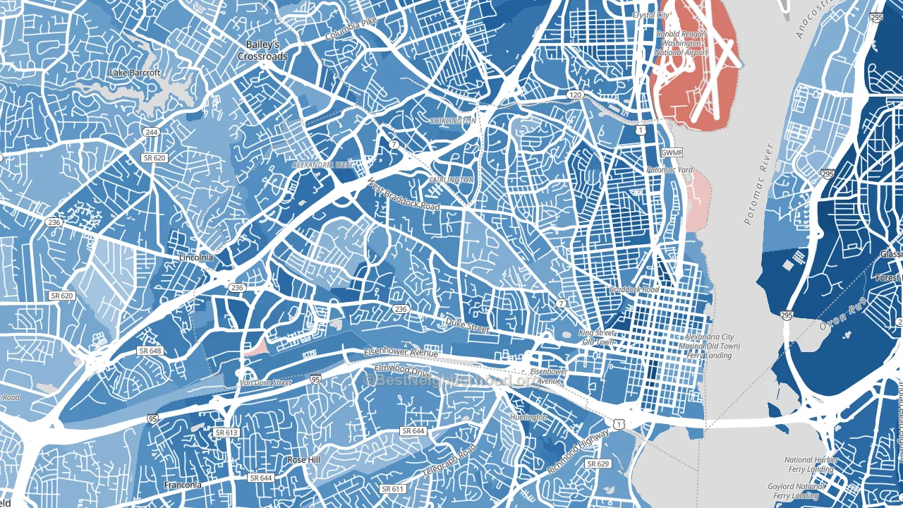 Alexandria City, VA block-group political-lean map