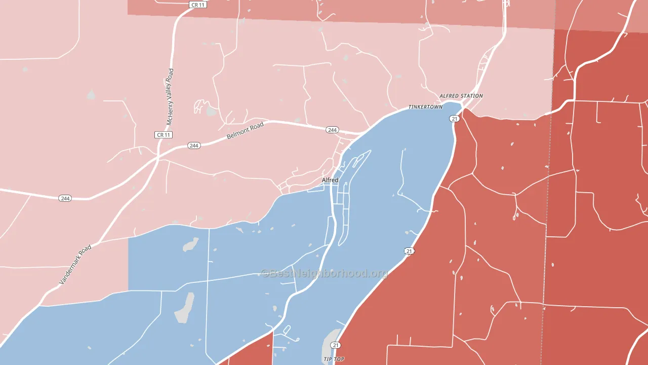 Alfred, NY block-group political-lean map