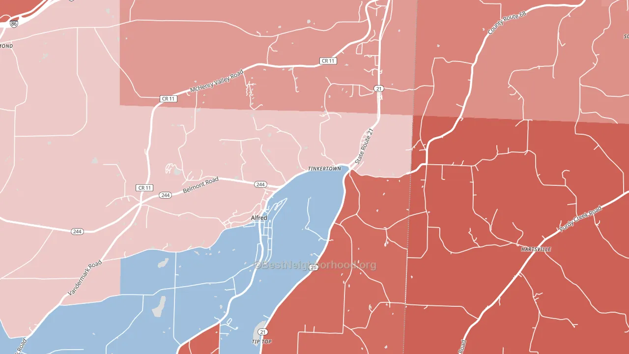 Alfred Station, NY block-group political-lean map
