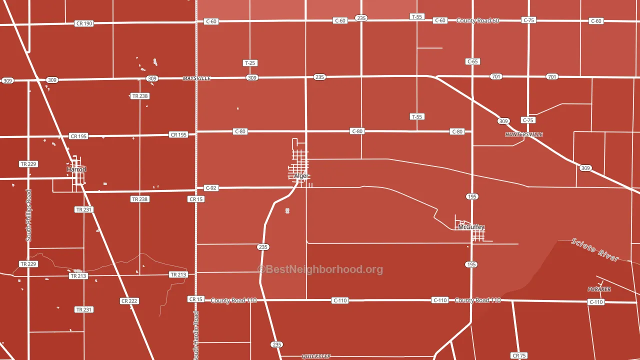 Alger, OH block-group political-lean map