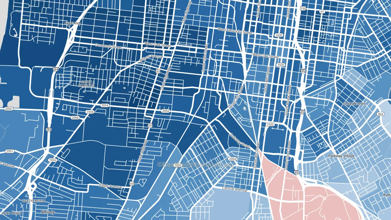Algonquin, Louisville, KY block-group political-lean map