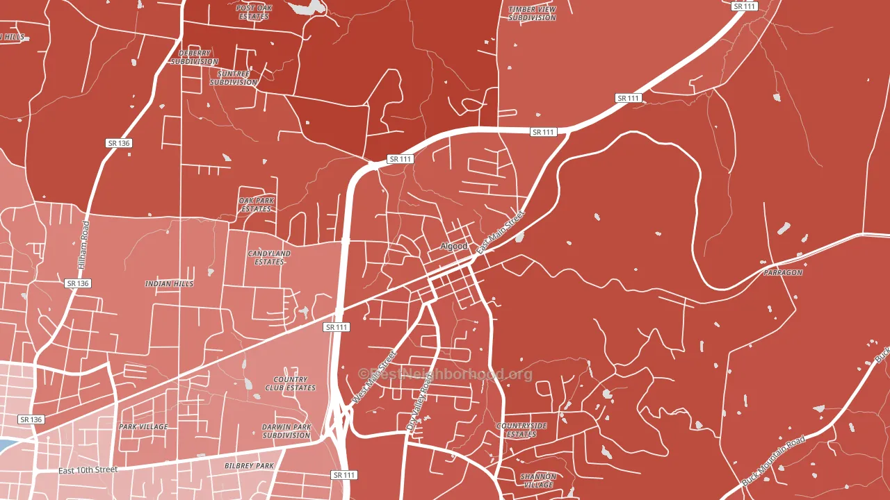 Algood, TN block-group political-lean map