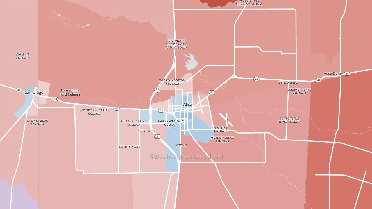 Alice, TX block-group political-lean map